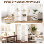 Paravent séparateur de pièce 4 panneaux 160 x170 cm avec 2 étagères, pliable, en bois