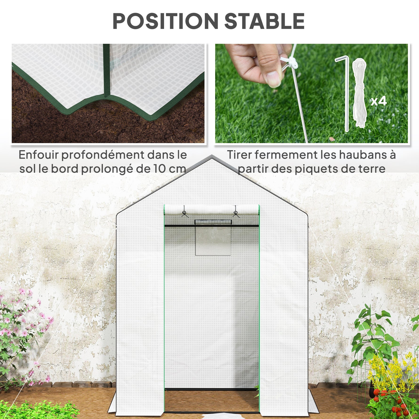 Serre de jardin avec 1 porte 1 fenêtre étagères 3 niveaux pour Légumes Plantes Fleurs Bâche PE 143 x 74 x 190 cm blanc
