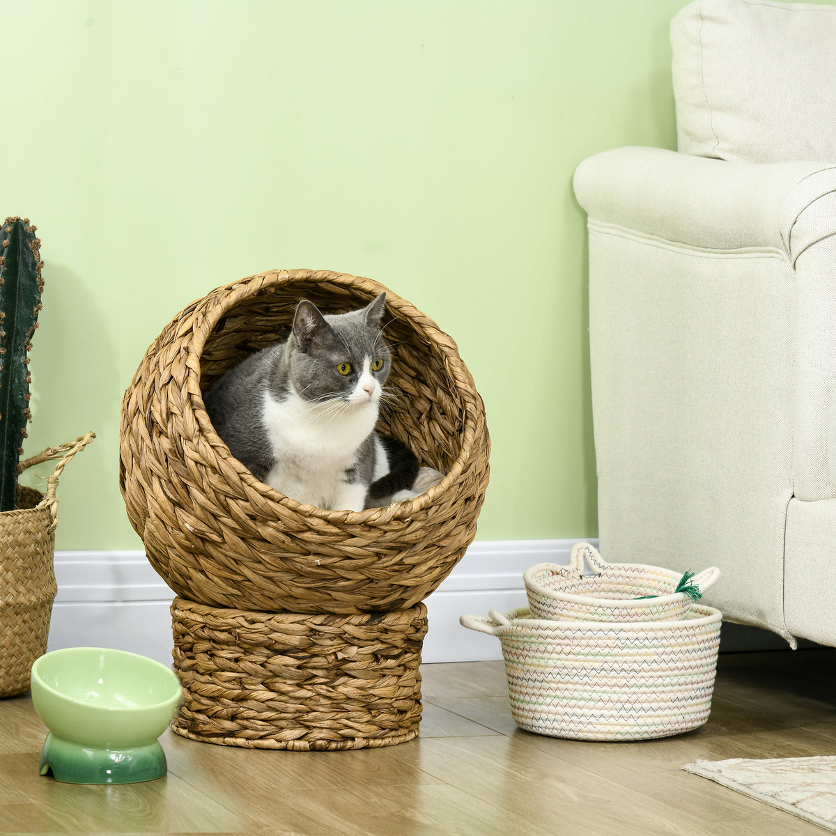 Panier chat lit surélevé chat cosy niche grotte à chat grand confort dim. 40L x 37l x 51H cm coussin moelleux beige inclus