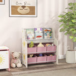 Mobile contenitore per bambini, porta giocattoli, 6 cassetti in tessuto e scaffale a due livelli, 63x30x71cm, rosa