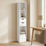 Bibliothèque étagère de rangement avec porte, 2 tiroirs, compartiments ouverts et étagère réglable, 30x24x158cm, blanc