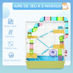 Grande cage pour hamsters cage pour rongeur 5 niveaux avec tunnels abreuvoir roue maisonnette échelles dim. 59L x 36l x 69H cm