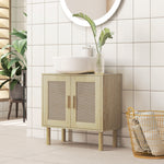 Meuble salle de bain sous lavabo meuble sous lavabo portes en rotin pieds bois de pin 2 niveaux 60 x 30 x 60 cm chêne