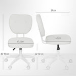 Chaise de bureau sans accoudoirs, fauteuil de bureau, hauteur réglable, pivotant 360°, 46 x 59 x 82-92 cm, blanc