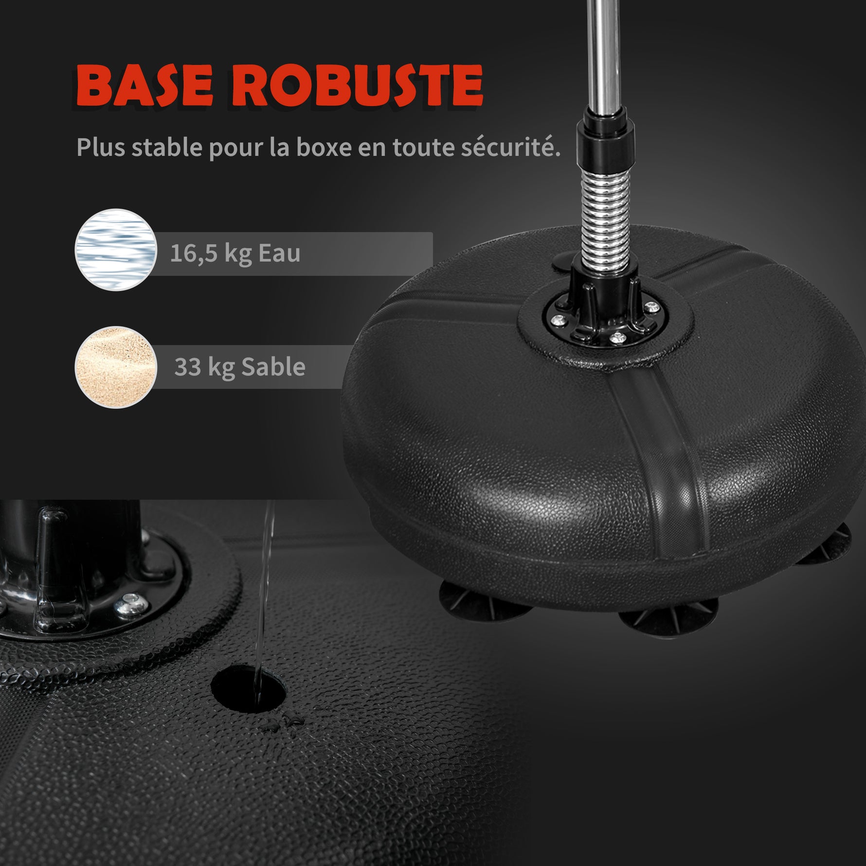 Punching ball sur pied réglable hauteur 133 -151 cm, sac de frappe sur pied 2 gants base lesté 45 x 45 x 133-151 cm noir