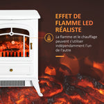 Cheminée électrique à Effet de Flamme poêle Style rétro Thermostat 950-1850 W Anti surchauffe blanc
