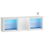 Meuble TV avec éclairage LED pour télévision jusqu'à 70 pouces, 160cm avec étagères en verre réglables, blanc