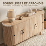 Buffet salon, meuble de rangement ovale avec 6 portes et 2 étagères réglables, 147x40x76cm, chêne