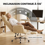 Sedia da ufficio ergonomica con braccioli ribaltabili a 5 livelli, poltrona da ufficio reclinabile in tessuto teddy, crema