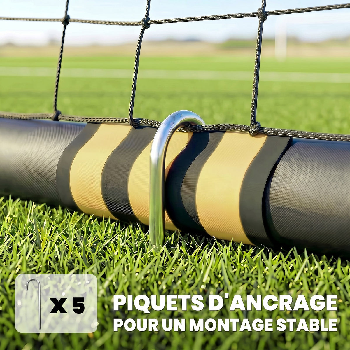 But de Football avec Mousse de Protection, 5 Piquets de Sol et Filet en PE, 180x60x120cm, Jaune