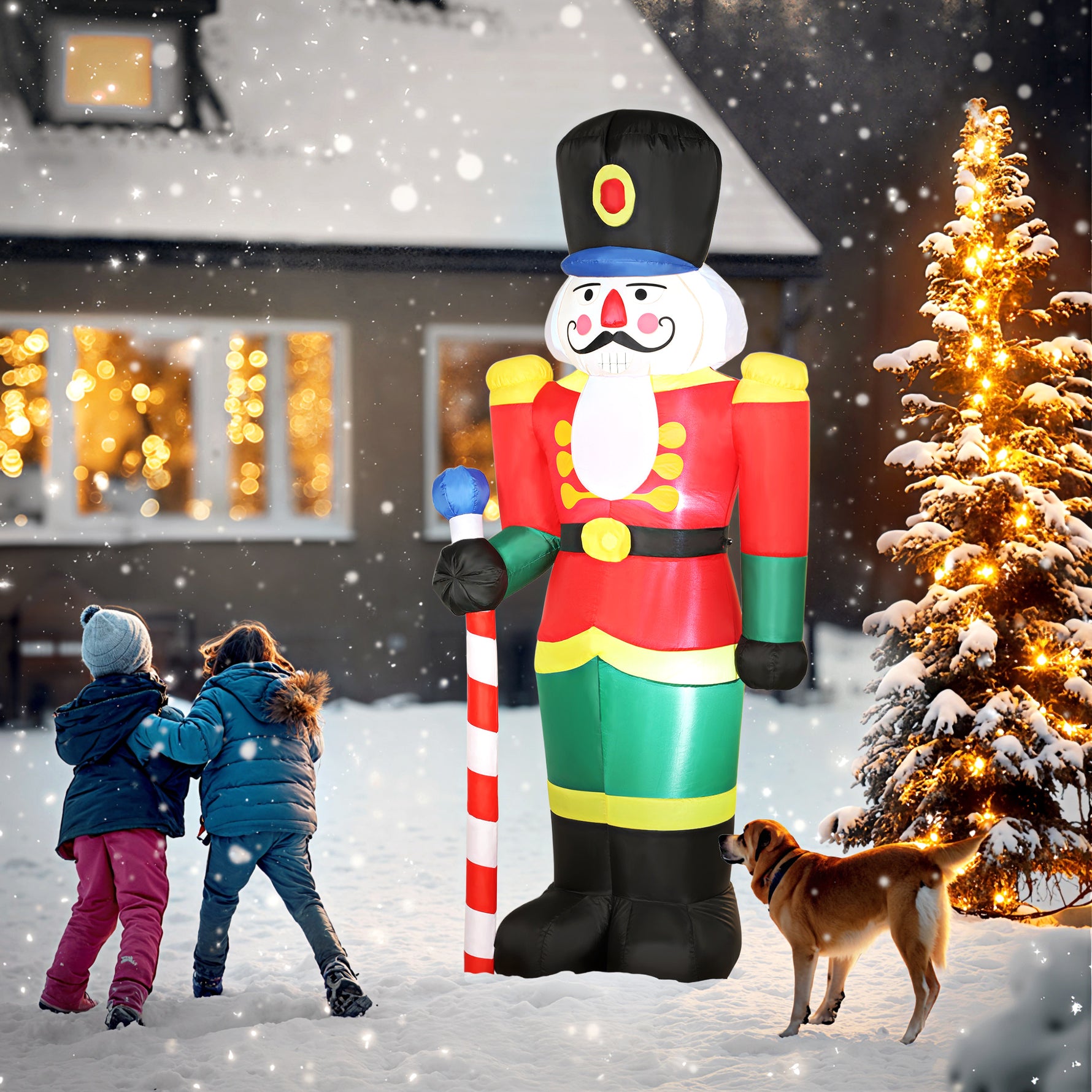 Soldat casse-noisette gonflable de Noël 245 CM avec lumières LED et sceptre, intérieur et extérieur, multicolore