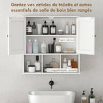 Armoire murale de salle de bain, meuble de rangement avec 2 portes, étagère réglable et compartiments ouverts, blanc