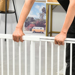 Dog safety gate, freestanding gate, adjustable length, built-in lockable door, dim. 113-166L x 36W x 71H cm, white pine