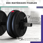 Haltères 2 en 1 réglables, haltères libres avec poignées antidérapantes, 15KG - Barres incluses