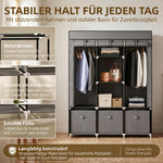 Faltbarer Stoffschrank mit 5 Regalen, 2 Kleiderstangen und 3 Stoffschubladen 125L x 43B x 162,5H cm