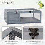 Maison enclos cage habitat pour petit animal tortues avec 2 espaces 91 x 60,5 x 32 cm bois massif gris