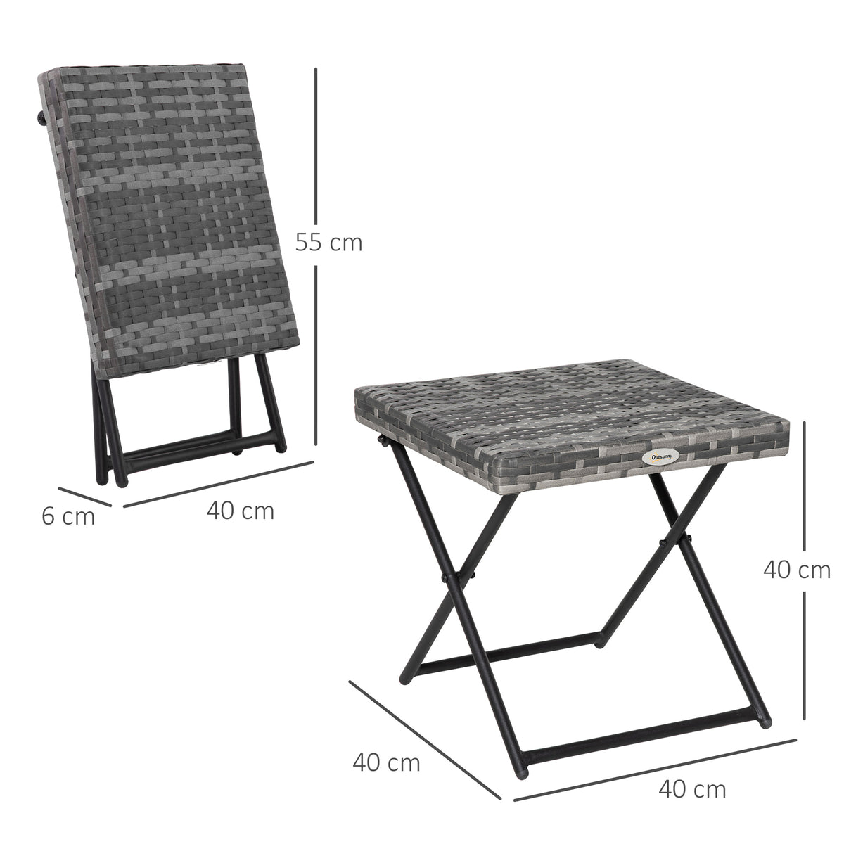 Table basse pliable de jardin style cosy chic dim. 40L x 40l x 40H cm métal époxy résine tressée imitation rotin gris