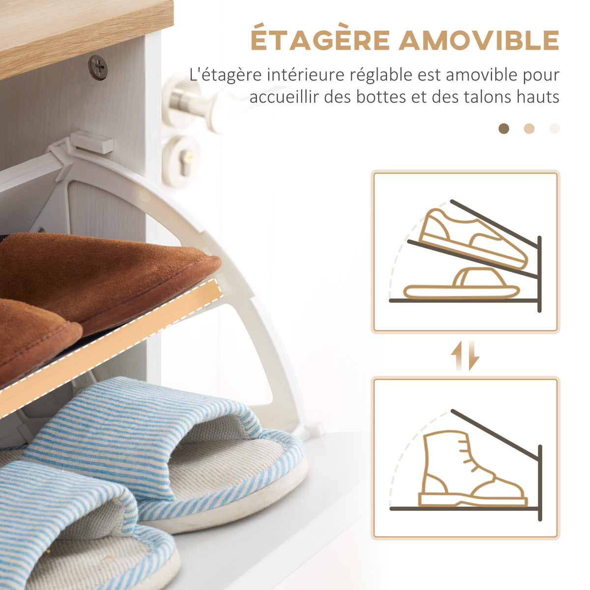 Meuble à chaussures style scandinave 3 abattants 70 x 23,5 x 122 cm blanc