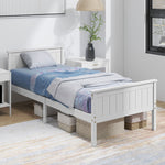 Cadre de lit 90 x 200 cm, lit simple en bois massif avec sommier à lattes tête et pied inclus, assemblage facile, blanc