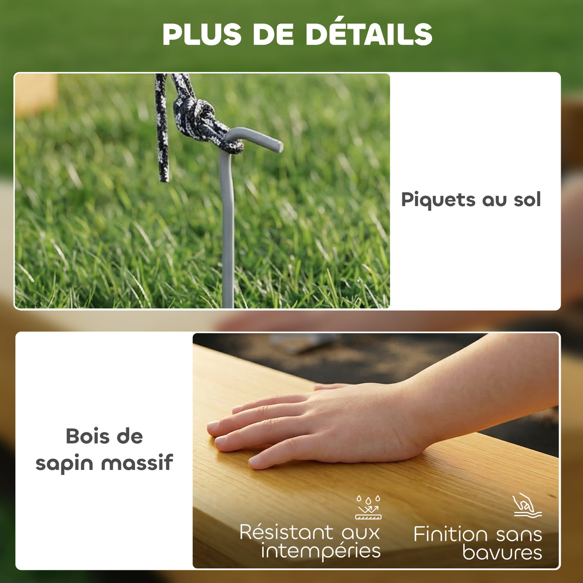 Bac à sable en bois avec auvent, bac à sable enfant extérieur avec 4 bancs, doublure de fond, jaune
