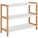 Étagère à chaussures à 3 niveaux, porte-chaussures en bois de pin avec 3 étagères à lattes, pour salon, entrée, 70 x 26 x 57,5 cm, blanc et effet bois naturel