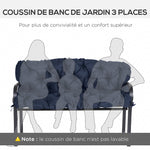 Coussin Matelas Assise Dossier pour Banc de Jardin balancelle canapé 3 Places Grand Confort 150 x 98 x 8 cm Bleu