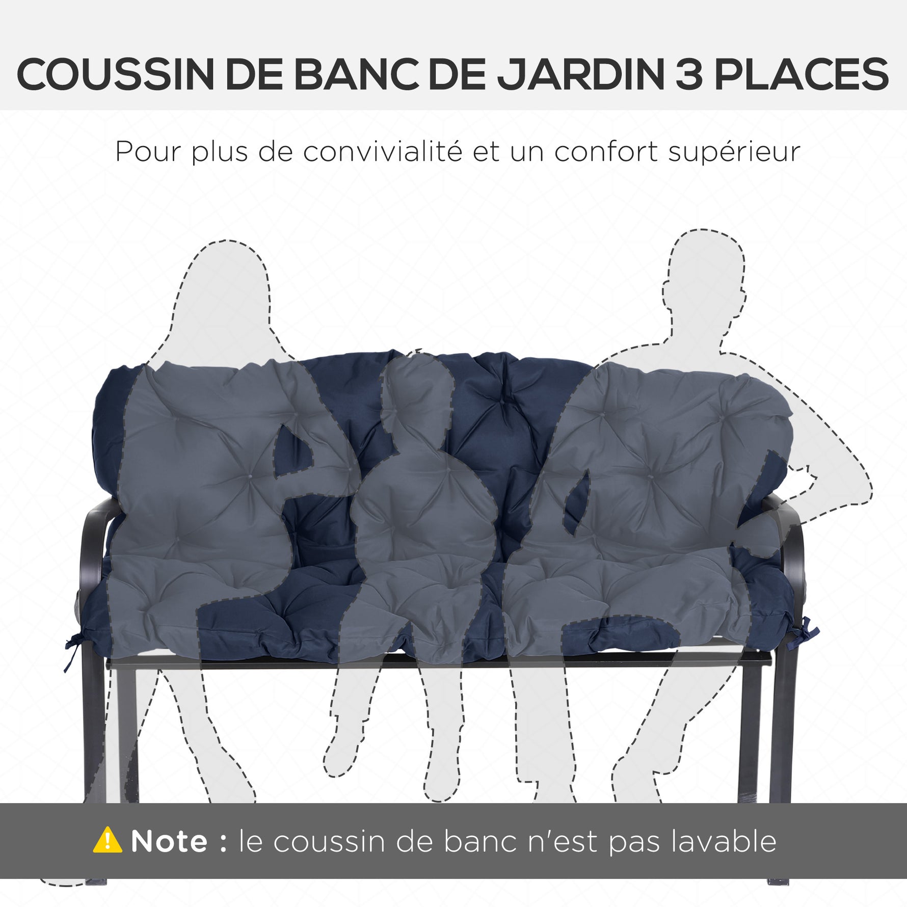 Coussin Matelas Assise Dossier pour Banc de Jardin balancelle canapé 3 Places Grand Confort 150 x 98 x 8 cm Bleu