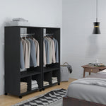 Lot de 2 portants à vêtements penderie mobile avec roulettes 2 niches + Grand Espace penderie en bois noir