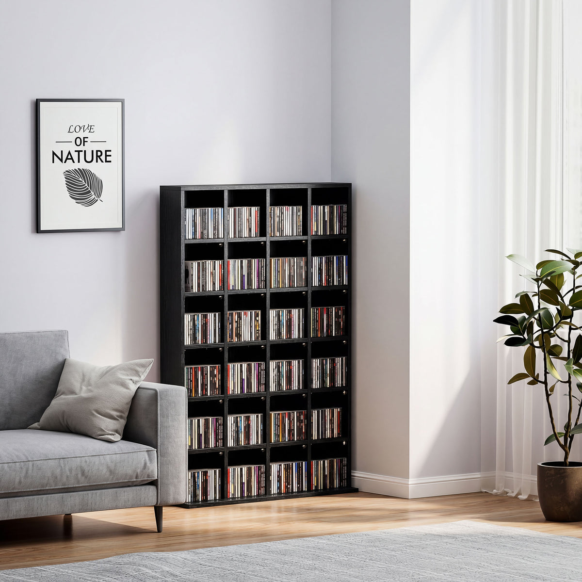 Meuble de rangement multimédia 456 CD/ 336 DVD - bibliothèque en bois avec étagères réglables, 89 x 130,5 cm, noir