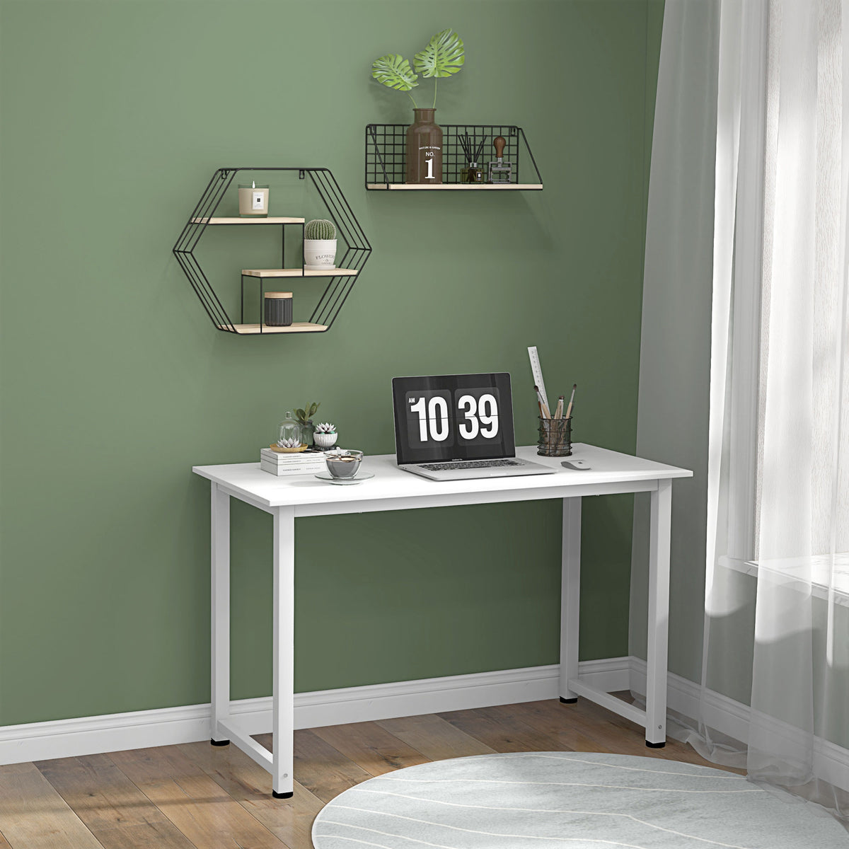 Table d'ordinateur table de salle à manger 120L x 60l x 76H cm Multifonction Grand Plateau Blanc cadre en métal