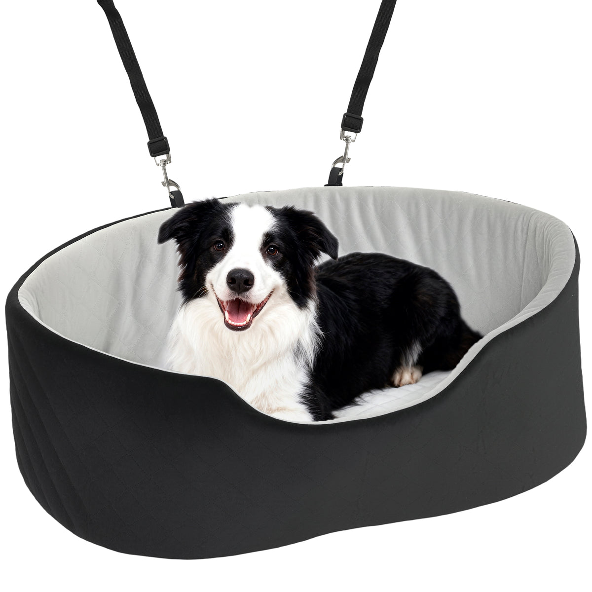 Seggiolino auto per cani con cintura di sicurezza e fissaggio, imbottito, 77 x 43 x 28 cm, nero
