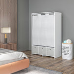 Armadio guardaroba armadio contenitore con asta appendiabiti, tende e 3 cassetti in tessuto rimovibili, 105 x 48 x 160 cm, bianco