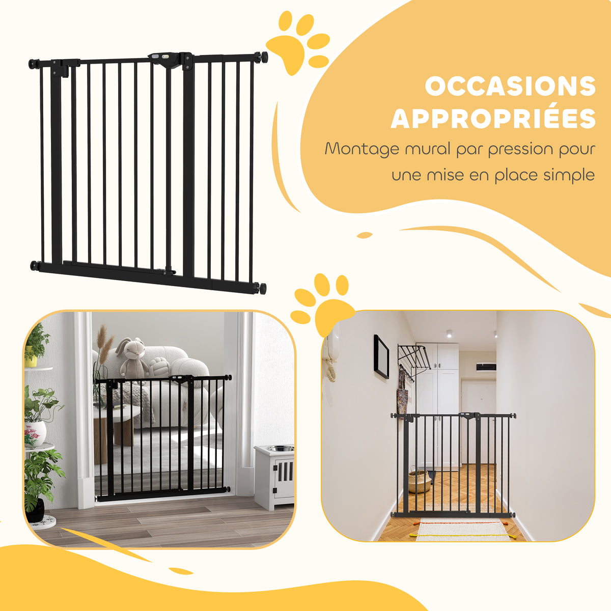 Barrière de sécurité animaux porte fermeture automatique système de double verrouillage sans perçage 1 extension noir