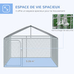 Chenil extérieur avec toit pour chien 5 m² parc grillagé espace couvert acier galvanisé 230 x 230 x 175 cm