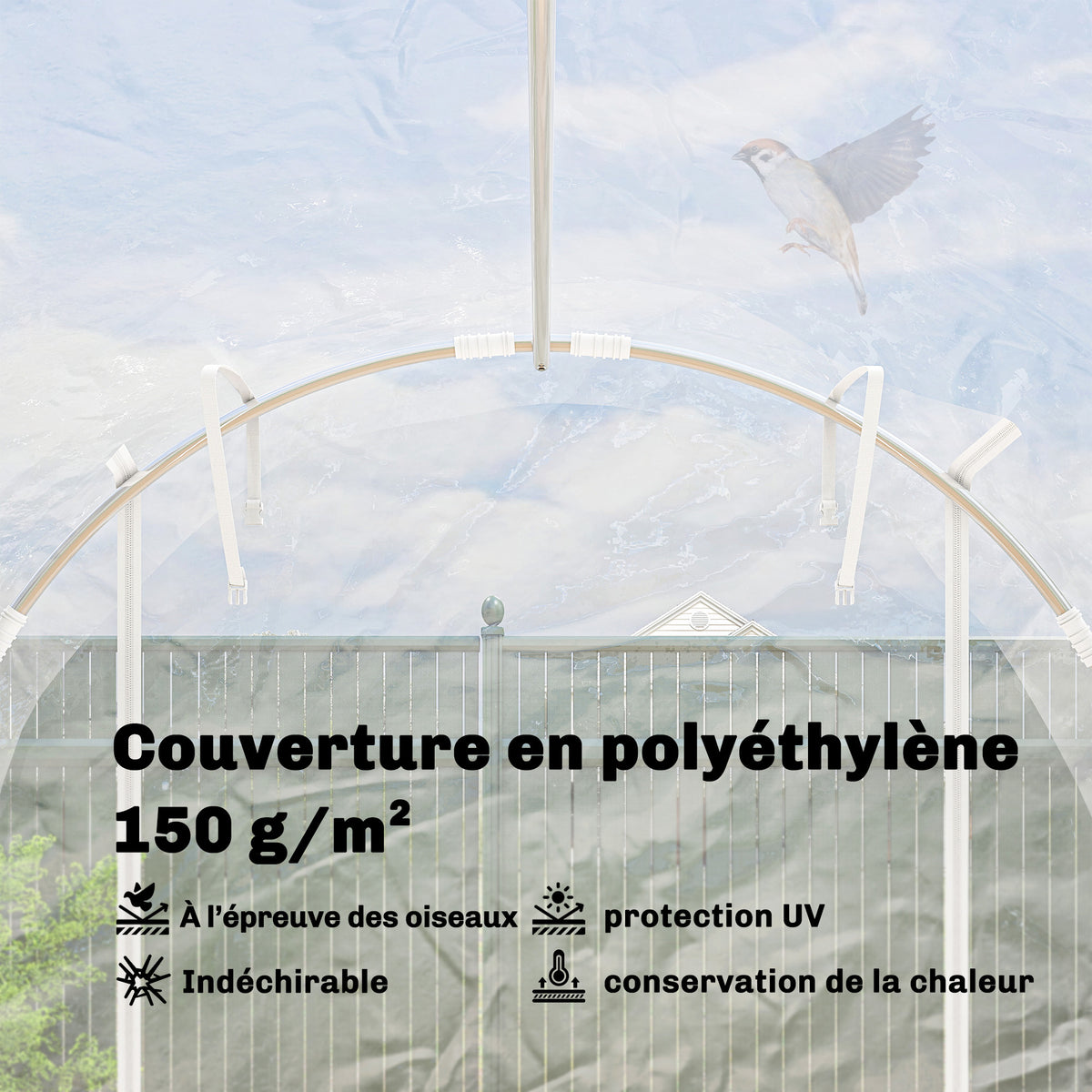 Serre tunnel de jardin 6m² serre de jardin tunnel 195x295x195cm cadre acier galvanisé, bâche PE 150g/m² transparent