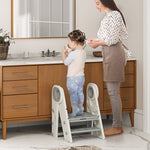 Marche pied pour enfant 3 marches, marchepied de cuisine pour enfant, pliable, hauteur ajustable de 2 à 3 marches, gris