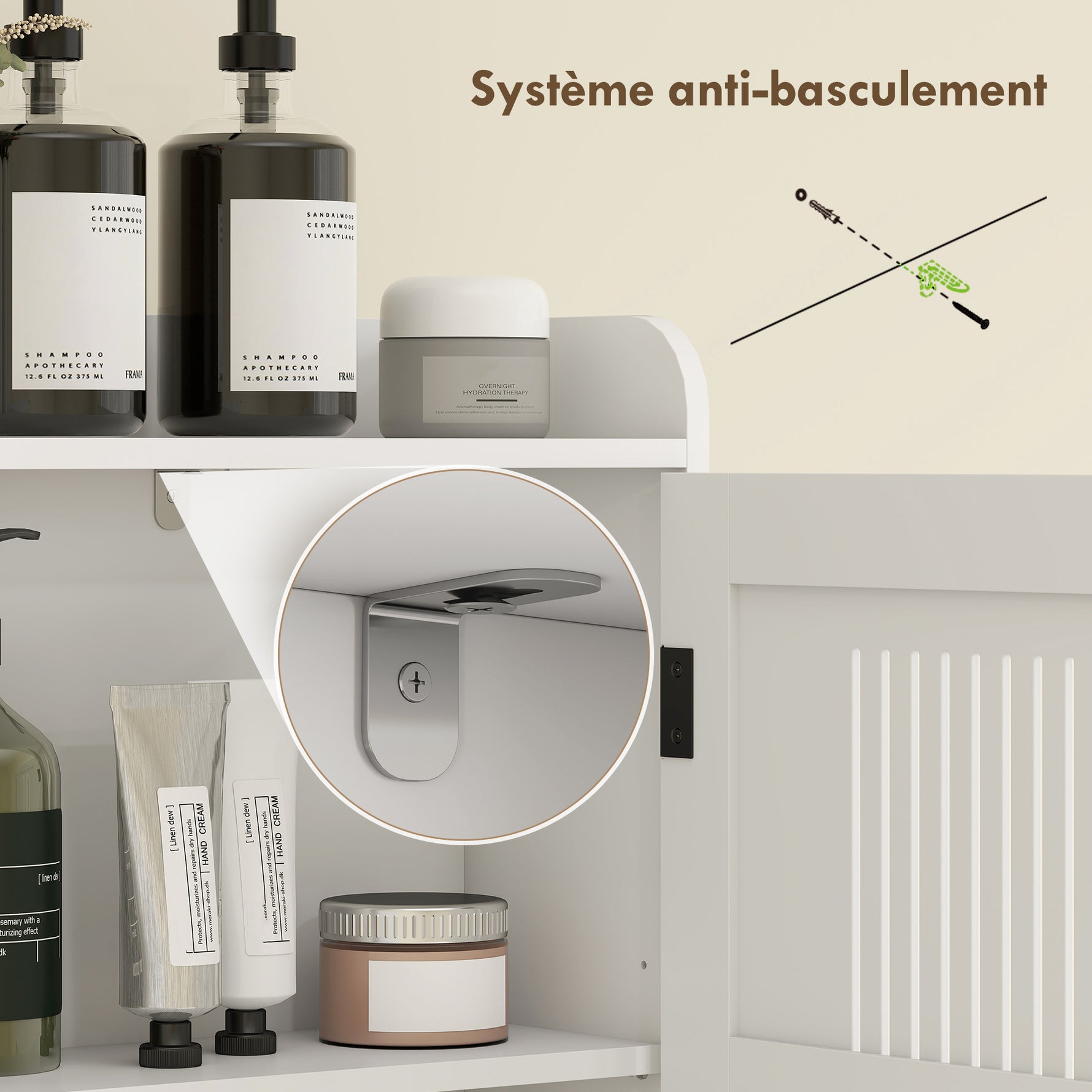 Meuble WC dessus de toilette meuble salle de bain avec placard à porte double et porte-papier 80x19,5x170cm blanc