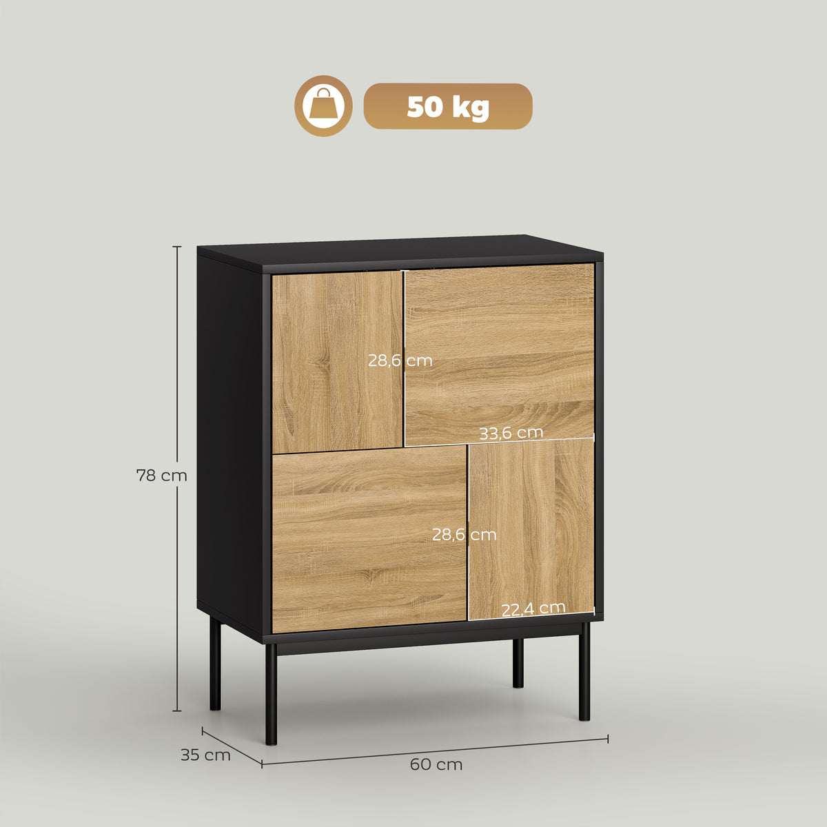 Buffet salon meuble de rangement armoire de cuisine portes à pousser et 4 placards style moderne 60 x 35 x 78 cm, noir