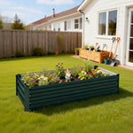 Jardinière rectangulaire potager de jardin en acier galvanisé bordure de sécurité et fond ouvert 150x70x30cm vert