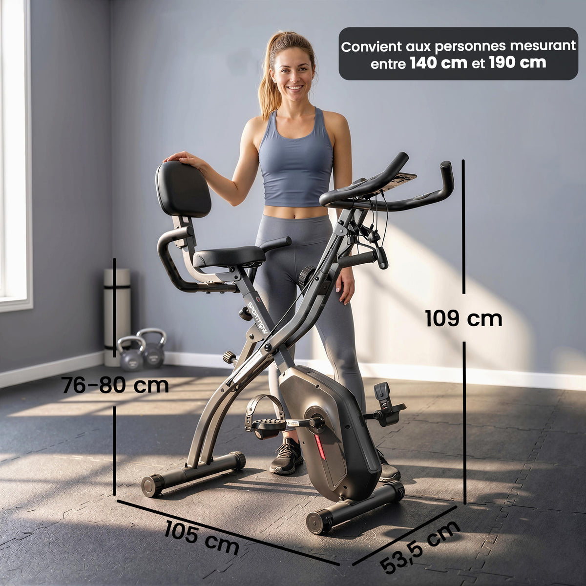 Vélo d'Appartement Pliable Vélo de Fitness 4 en 1 Silencieux Connecté Kinomap Bluetooth et Zwift 105x53,5x109cm Noir