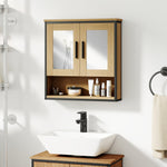 Armoire murale salle de bain avec miroir, meuble salle de bain avec compartiment ouvert et étagère réglable, chêne