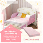 Lit enfant 70 x 140 cm, lit pour enfant avec barriere de securite et sommier à lattes, espace de rangement, rose