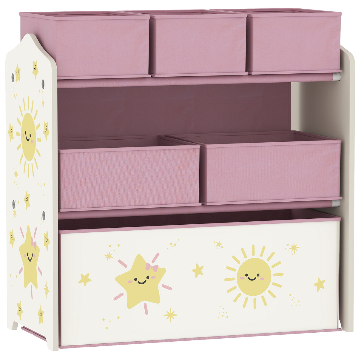 Meuble rangement enfant à 3 niveaux, étagère de rangement pour jouets enfants avec 6 boîtes en tissu amovibles, rose