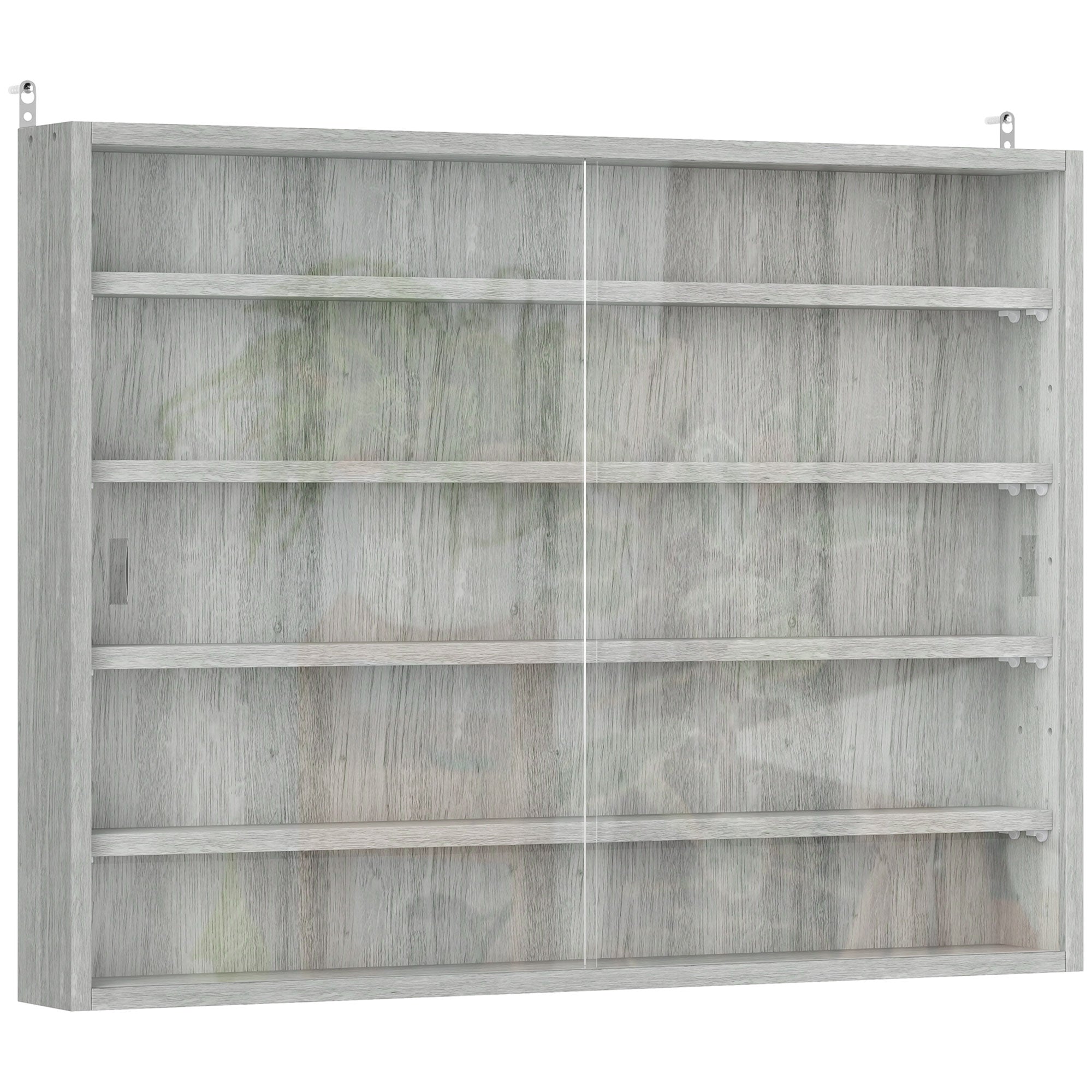 Wall-mounted display case for collectibles, 4 height-adjustable shelves and 2 sliding doors, 80 x 9.5 x 60 cm, gray