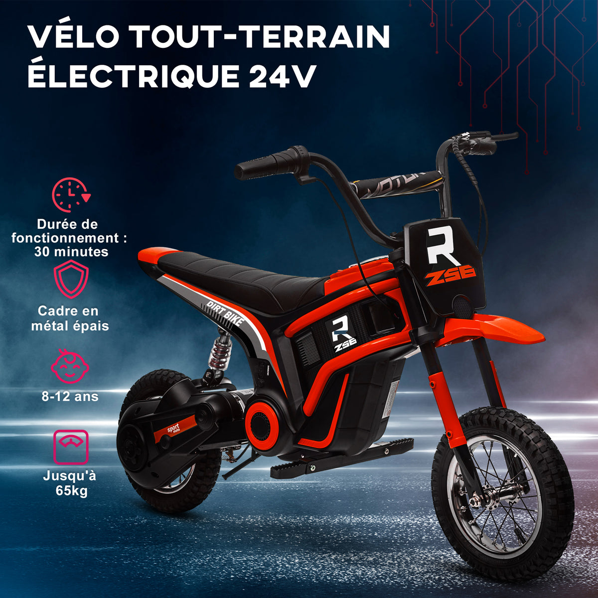 Moto cross électrique enfant moto électrique enfants moteur 350 W batterie 12V 8-16 km/h pneus gonflables 12'' rouge