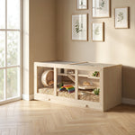 Jaula para hámster y jerbos de 2 niveles con techo abatible, ventanas, caseta y 2 escaleras, 115 x 57 x 55 cm, efecto madera natural