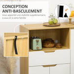 Meuble de rangement cuisine pour micro-ondes, 1 tiroir, 2 placards une étagère, 90 x 40 x 98,5 cm, bois et blanc