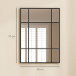 Miroir mural verrière rectangulaire style fenêtre, horizontal ou vertical avec 4 crochets, en métal noir - 50x70 cm