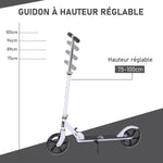 Trottinette Pliable Hauteur Guidon réglable sur 4 Niveaux système de freinage arrière pour enfant adolescent pois max. 100KG dim. 88L x 37l x 75-100H cm Blanc