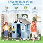 Cabane de jeu pour enfant maison de jardin en bois porte et fenêtres de 3 à 7 ans dim. 151L x 112.5l x 142H cm bleu